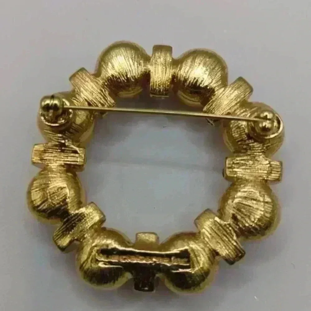 Vintage Liz Claiborne Gold Tone Ball Clear Rhinestone Rondell Circle Pin Brooch